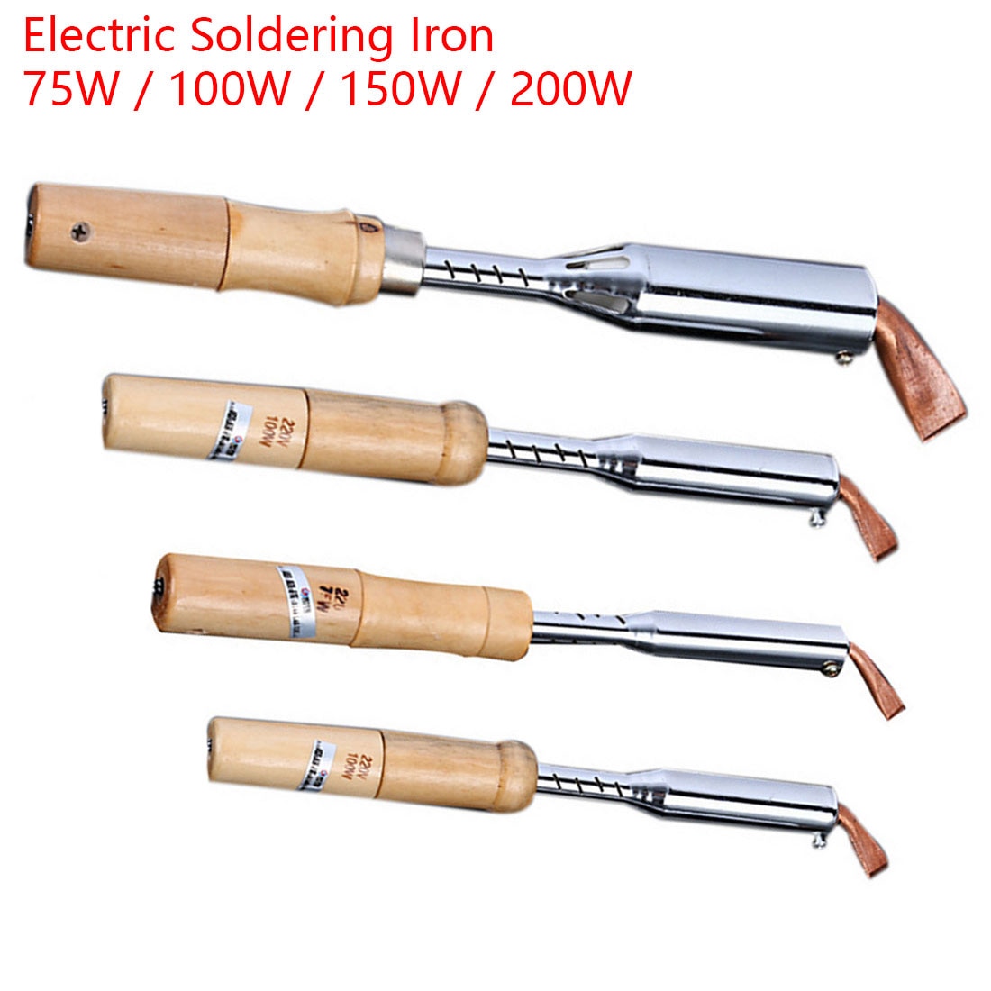 50Hz 220V Soldering Iron Heavy Duty Chisel Point Wooden Handle For Electronic Maintenance Production 75W 100W 150W 200W