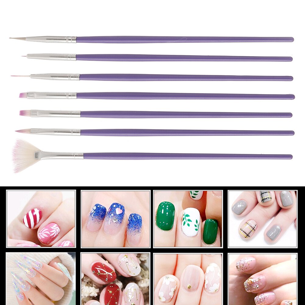 7 stk neglemaling penn pensel uv gel neglelakk rad prikker byggmester tegning carving nail art børstesett manikyr verktøy pur