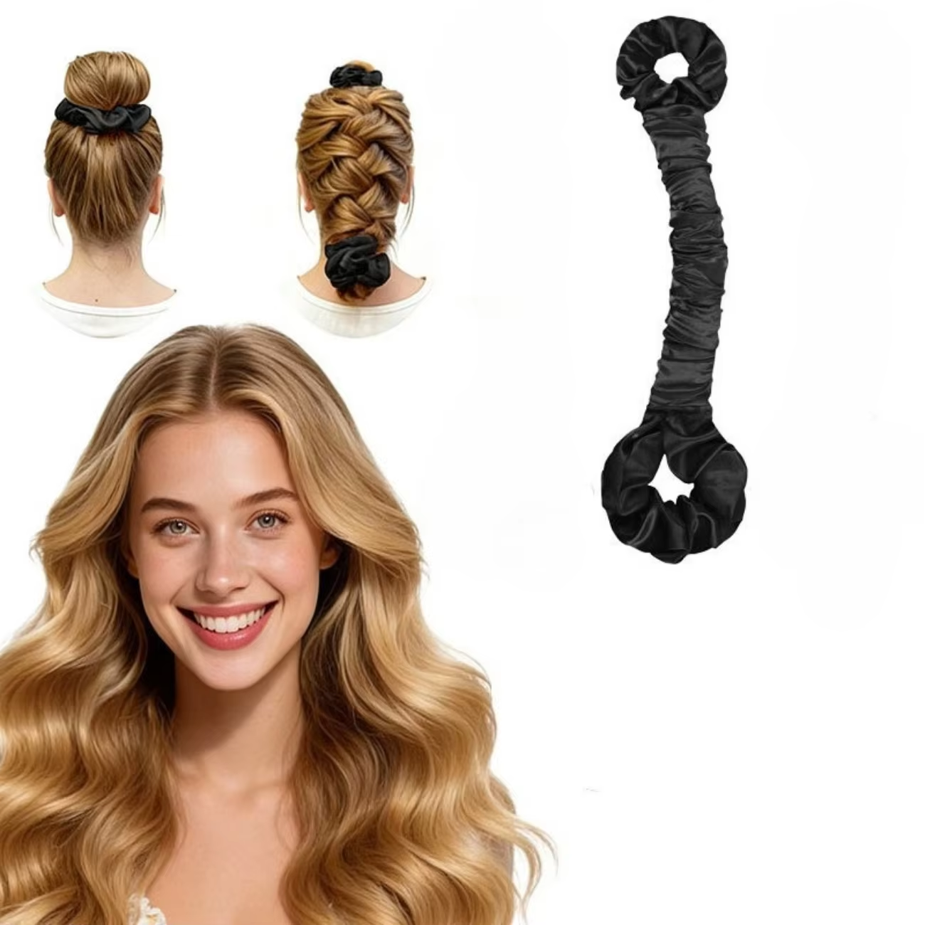 Satin- Hitzfreies Lockenwickler-einstellen: Lockenstab ohne Hitze mit Scrunchie für große Locken über Nacht – Schlaf-Lockenwickler Haarwerkzeug: Grau