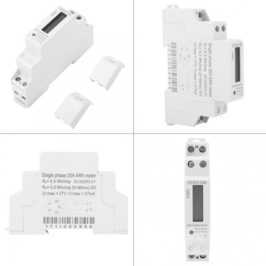 Dds 5188 lcd digitaalinen din-rail kwh-mittari sähkömittari 220v 5-25a 50 hz or 60 hz yksivaiheinen kilowattitunnille kwh-mittari