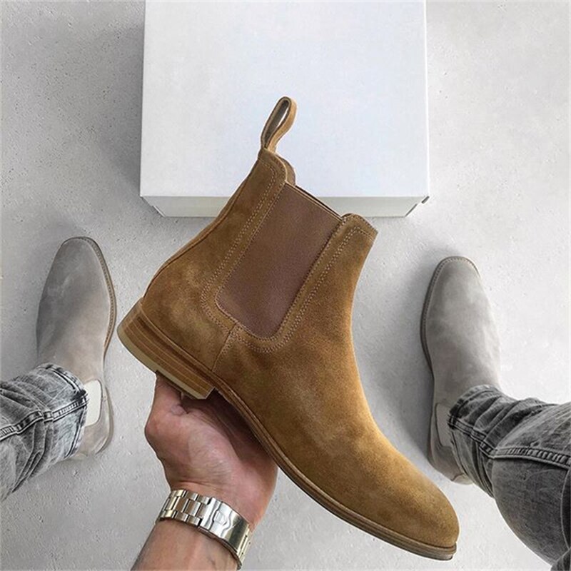 Moda męska zamszowe buty wysokiej jakości Retro jednolity kolor Slip-on męskie buty dorywczo mody Zapatos De Hombre HA696