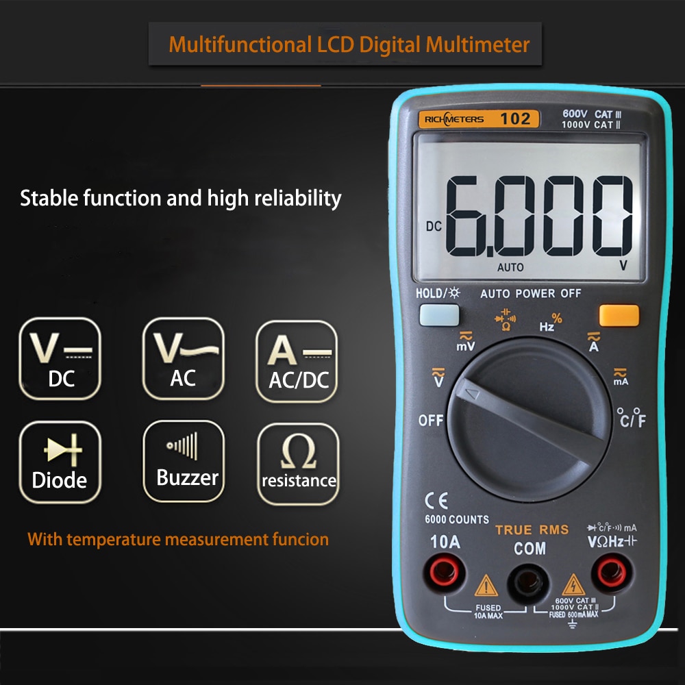 Digitale Multimeter RM102 True Rms Professionele Multimetro Dc Ac Voltage Weerstand Temperatuur Tester Amperemeter Voltmeter