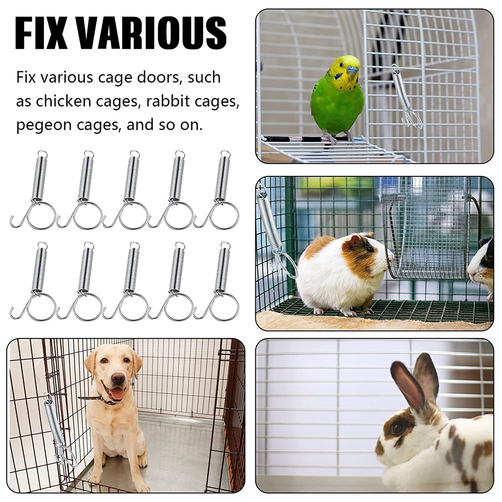 20pcs Spring Latch for Pet Cage Door Metal Finger Spring Latch Hook for Fixing Rabbit Birds Rodents Hamster Cage Door