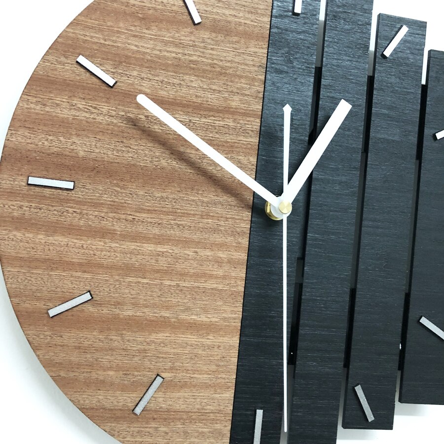 Nordisk trä väggklocka modern unik 3d klockar loft unik vägghängande klocka trä heminredning