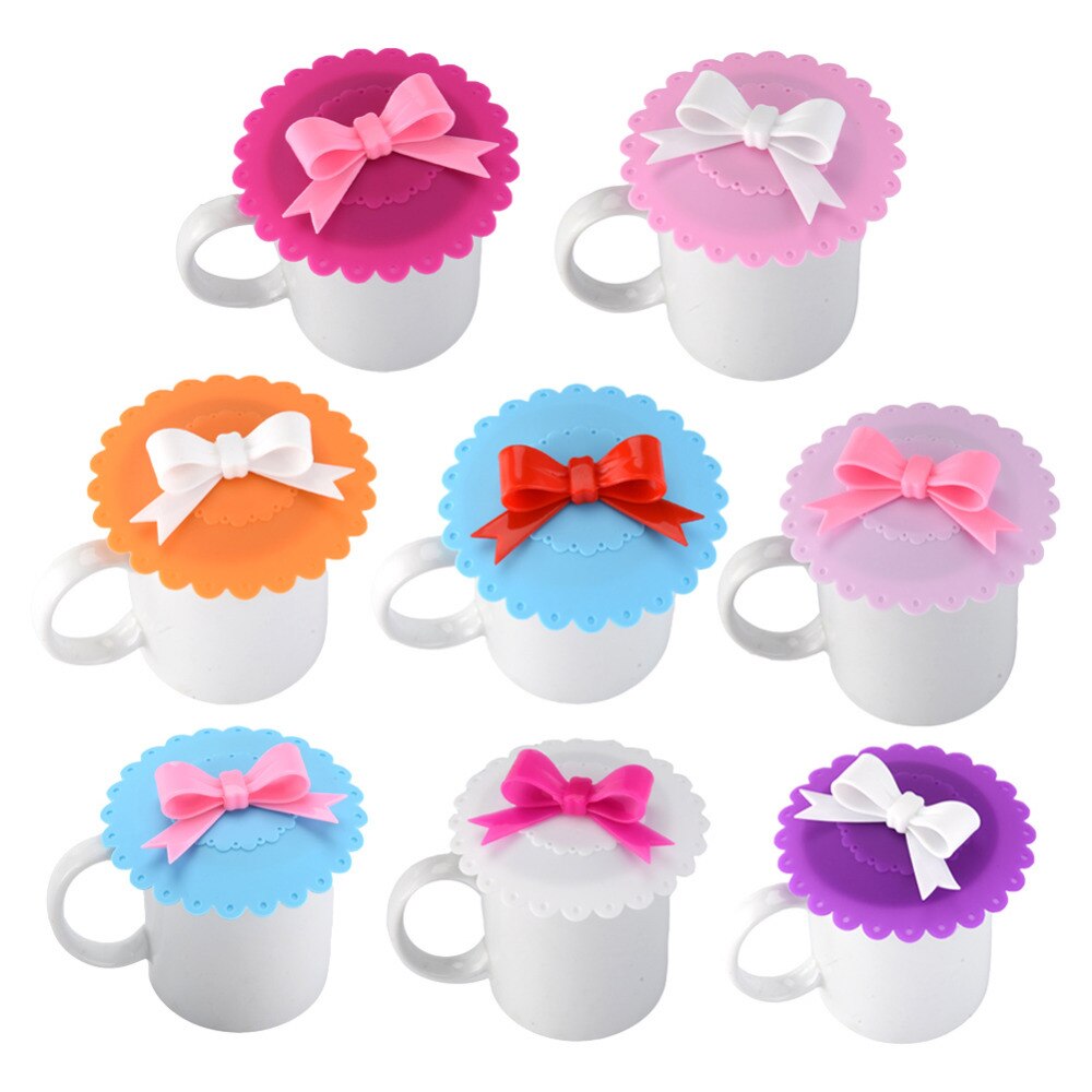 Fashionable Cup Lids Food-grade Silicone Cup Cover Heat-resistant Safe Healthy Silicone Lid with Bowknot 8 Colors