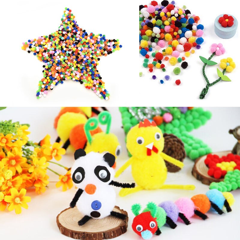 1000Pcs/lot 10mm Mixed Color Soft Fluffy Pom Pom For Kids Crafts Round Shaped Pompom