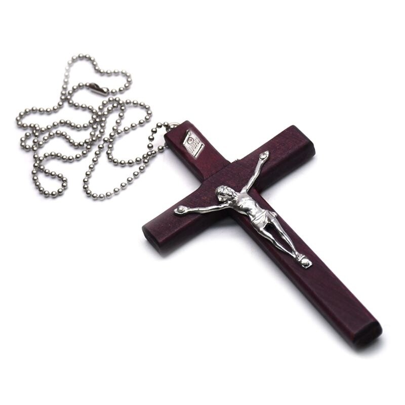 Houten religieuze jezus kruis ketting christelijke kruisbeeld hanger ketting sieraden 37mf