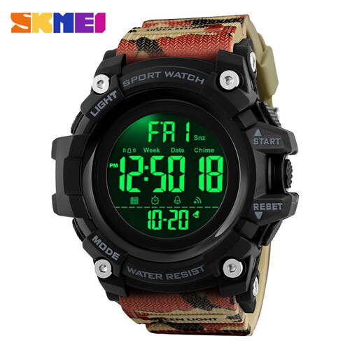 Skmei sport klokker herre digital klokke klokke 2 tid 12/24 timer el ligjt vanntett armbåndsur relogio masculino 1384: Kamuflere