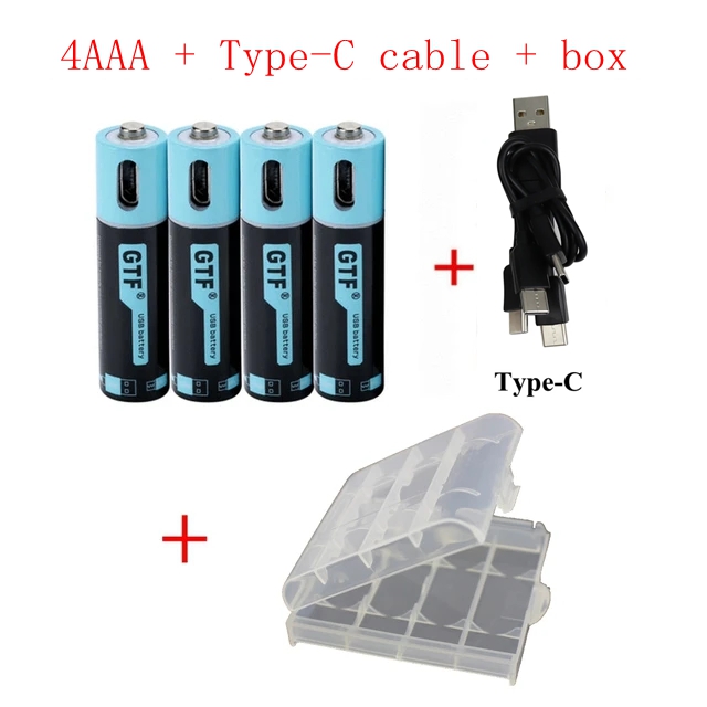 Bateria GTF o dużej pojemności 1.5V AAA 450mAh akumulator na USB 1.5V 675mwh dla zabawki zdalnie sterowane baterii typu AAA-C: Niebieski