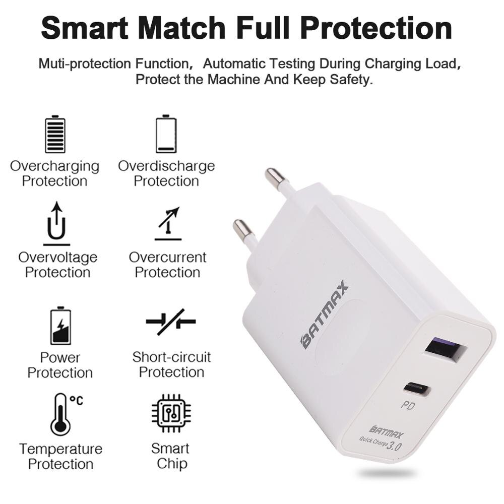 Batmax usb 3.0 schnellladegerät 18w pd ladegerät für iphone, ipad pro, mini 5, ipad air 3, samsung  s9, xiaomi  mi 8, huawei