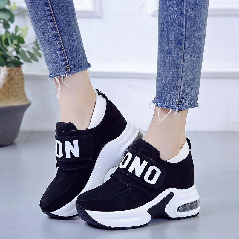 Platform wedge sneakers dam skor sneaker fritidsskor träningsskor kvinnor kvinnliga skor svarta röda sneakers kvinnor tenis feminino: Svart / 8.5