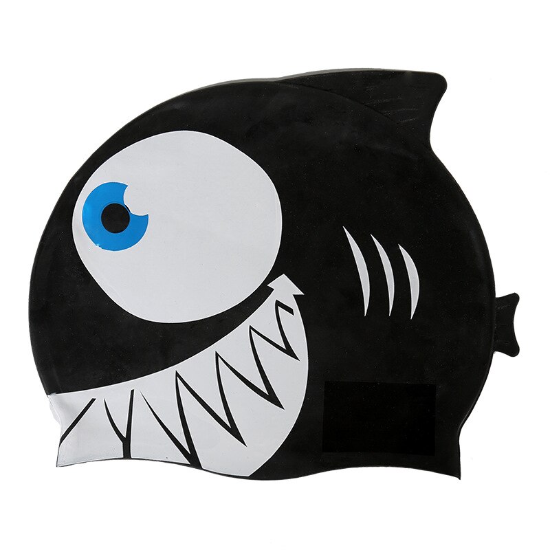 Neue Kinder Kinder Wasserdichte Schwimmen Kappe Cartoon Tier Schwimmen Pool Strand Silikon Kappen Hut Schützen Ohren Lange Haar Für Jungen mädchen: 17fishblack