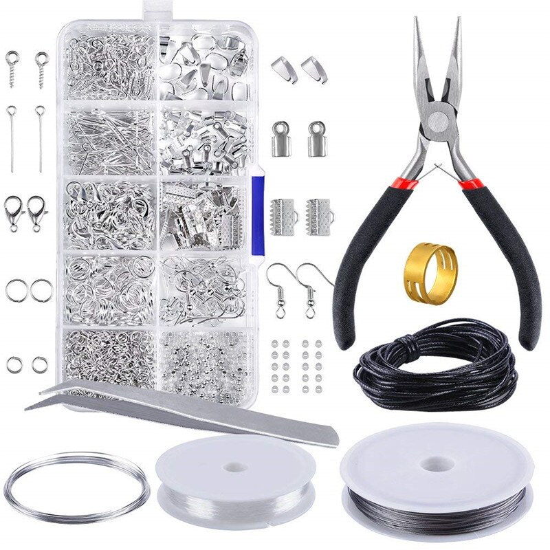 912 stk / æske smykker gør starter kit sæt til øreringe armbånd halskæde fund diy håndværk smykker gør forsyninger kit: Sølv
