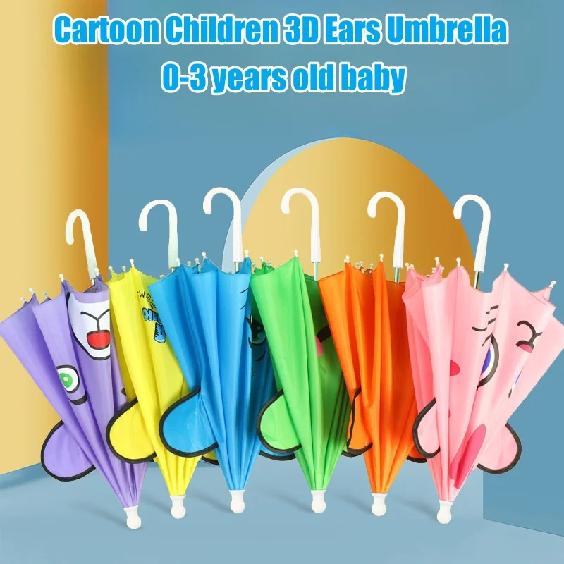 Paraguas de dibujos animados para niños de 1 a 3 años, paraguas de animación con mango largo, modelado de orejas 3D, paraguas para niños y niñas