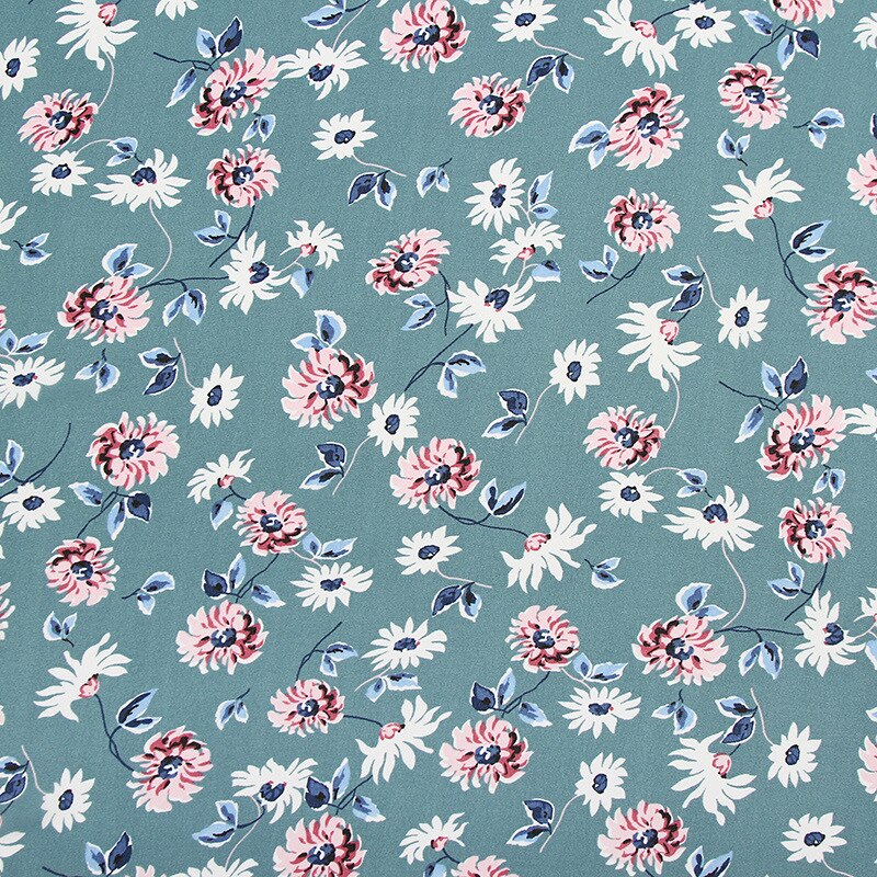 Tela de tul de gasa con estampado de flor azul suave, para camisas de vestir, por metro