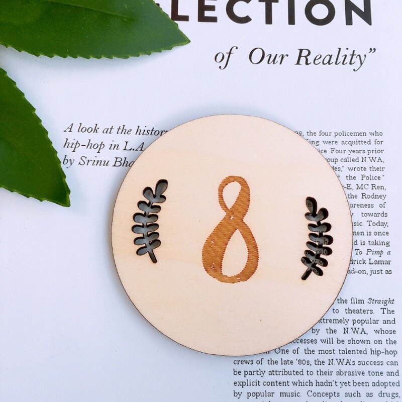 Household Baby Monthly Milestone Wooden Cards Baby Photography Props Home Milestone Card(Leaf Pattern,English Twelve): A8