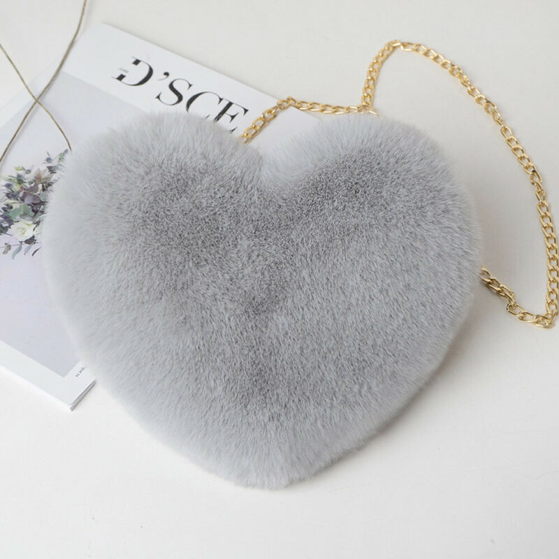 UK Women Heart-shaped Bag Plush Love Shoulder Hairy Bag Valentine Day