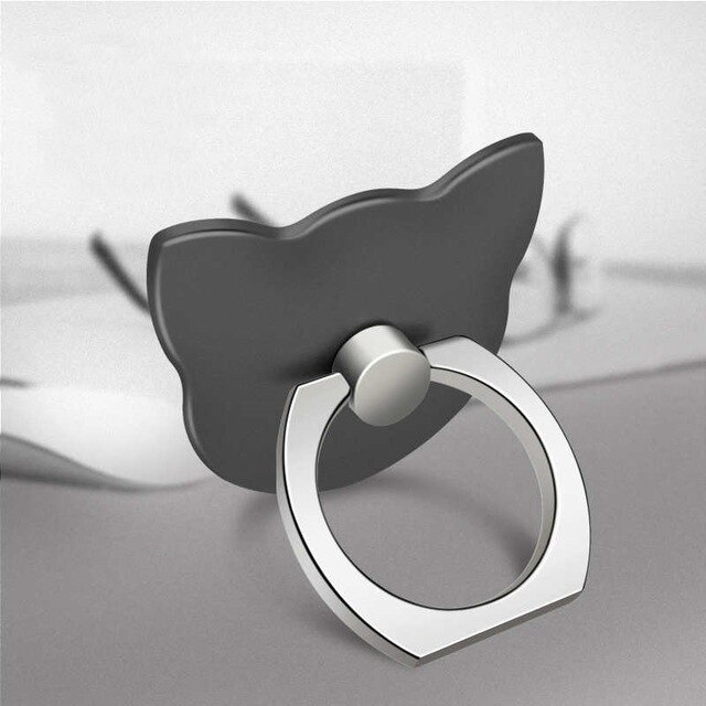 Fingerring mobiltelefon smartphone stander holder til iphone x huawei samsung cell smart rund telefon ring holder bil mount stander: Kat-sort