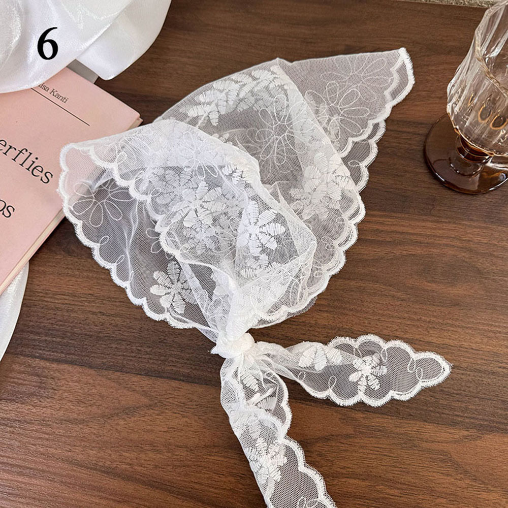 Sommer hvid vævet blomster blonde hårtørklæde wraps kvinder retro trekant hovedtørklæde hat rejse foto pandebånd hårtilbehør ins: Himmelblå