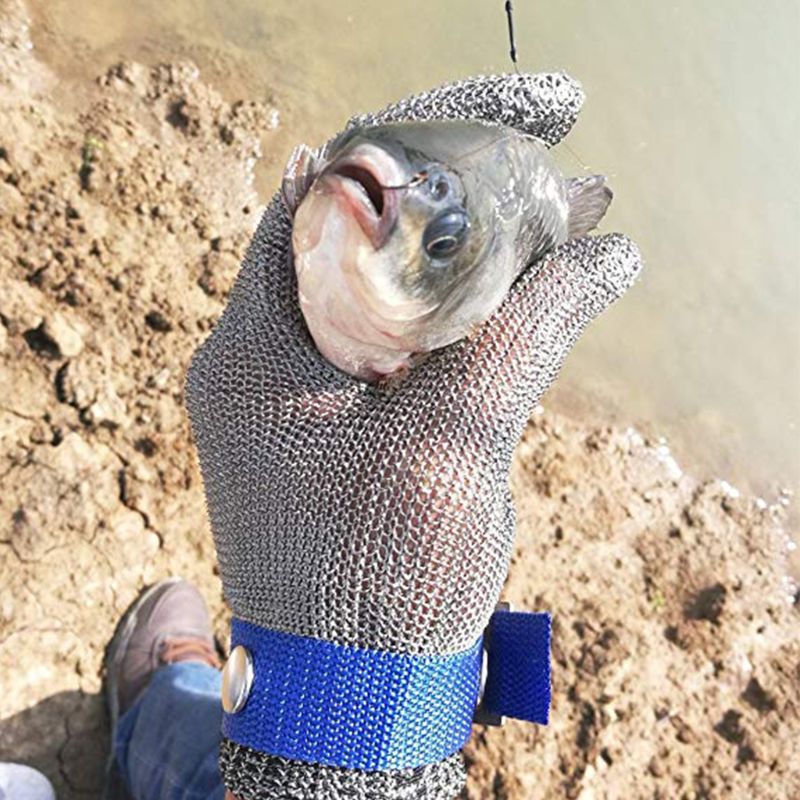 Guanto da macellaio in maglia metallica in acciaio inossidabile resistente al taglio di sicurezza blu rosso protezione ad alte prestazioni di livello 5