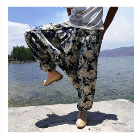 20 print thai hip hop aladdin hmong baggy bomuld hør harem bukser mænd plus size brede ben bukser boho casual bukser cross-bukser: 2