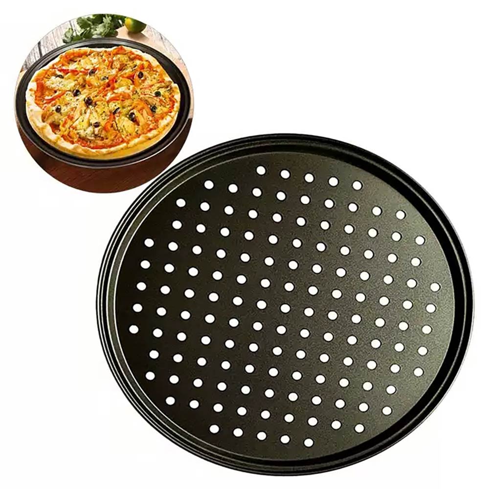 Meekoo 14" Carbon Steel Pizza Pans With Holes – 8-Pack, Non-Stick, Handles, Perforated For Crispy Crust
