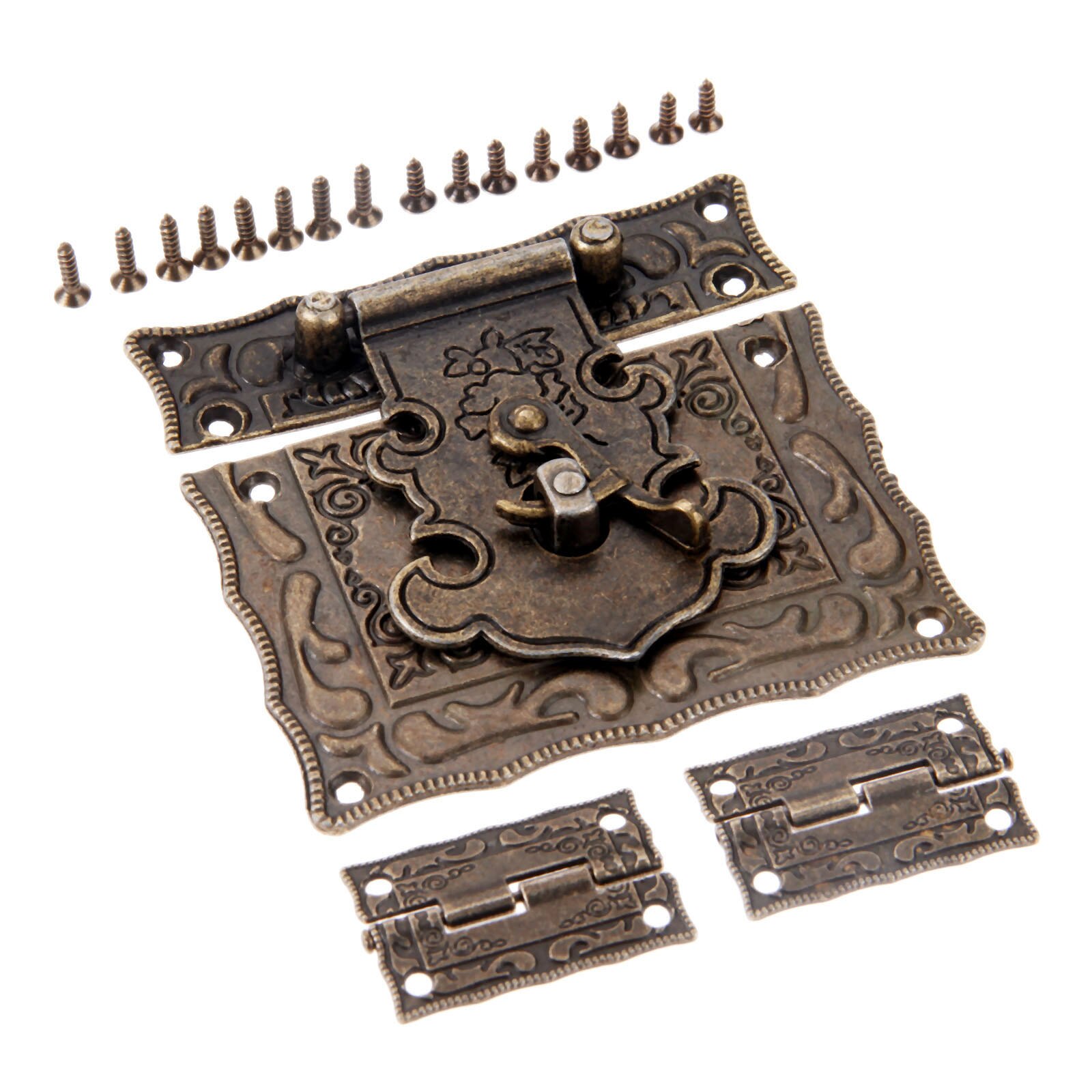 2 Stuks Antieke Bronzen Kast Scharnieren Vintage Meubels Hardware Set + Box Hasp Klink Toggle Gesp Voor Sieraden Houten Case