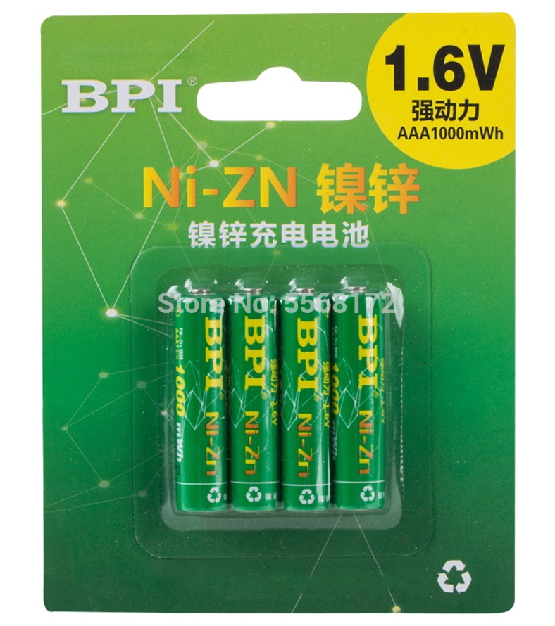 4x AAA Ni-Zn Rechargeable Batteries 1000mWh - 1.6V - Smart Charger Included - Long Lasting