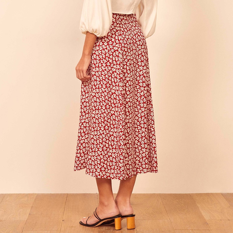 Nederdele kvinder vintage blomsterprint kvinder sommer nederdel side slids høj talje a line midi nederdel chiffon kvinde nederdele tøj