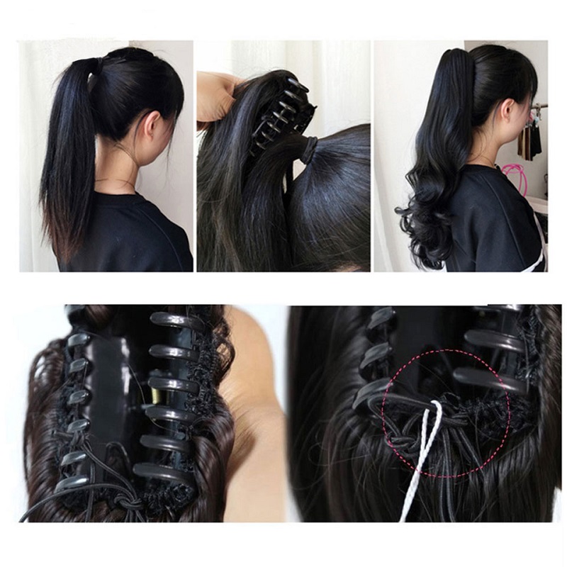 10 pulgadas sintético corto ondulado rizado cola de caballo garra Clip en extensión de cabello marrón Rubio negro postizo para mujeres