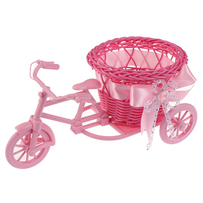 1pc blomkorg kruka rotting cykel förvaringskorg flytande vas växtställ hållare trehjuling: Rosa