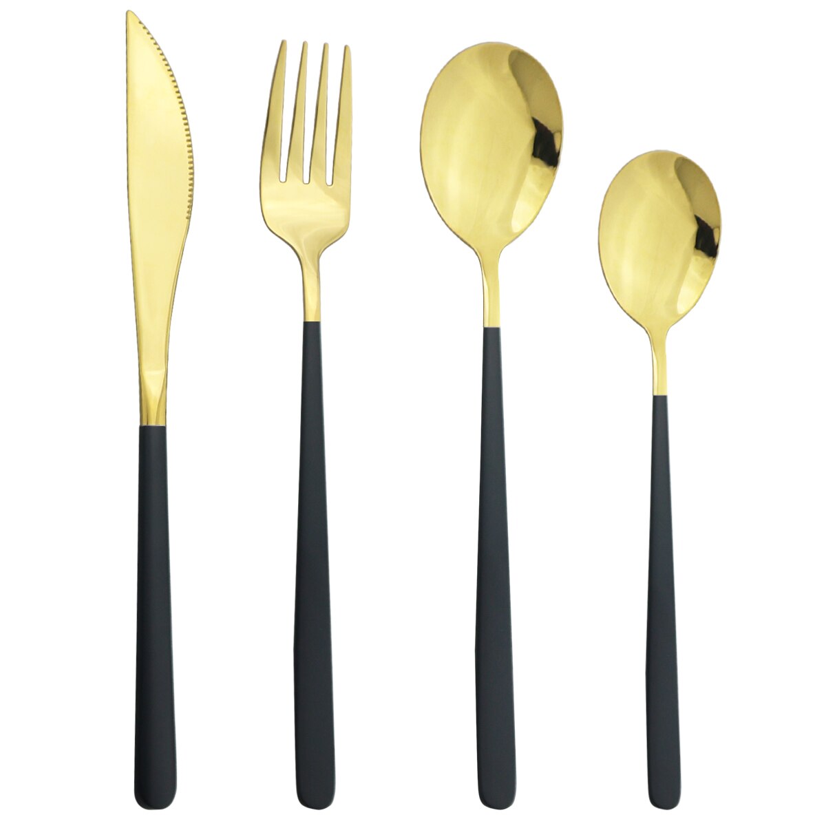 4 -delige paarsgouden serviesset, 18/10 roestvrijstalen besteksets, mes, vork, dessertlepels, bestekset, keukenserviesset: Zwart goud