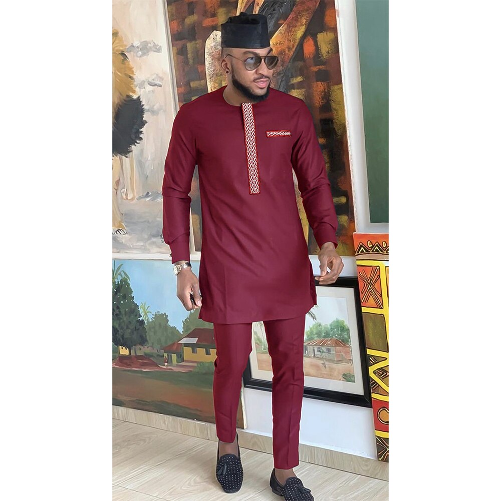 H &amp; D 2022 Mannen Afrikaanse Outfit Traditionele Lange Mouw Broek Set Dashiki Geborduurde Dashiki Tops Broek Pak Bruiloft party