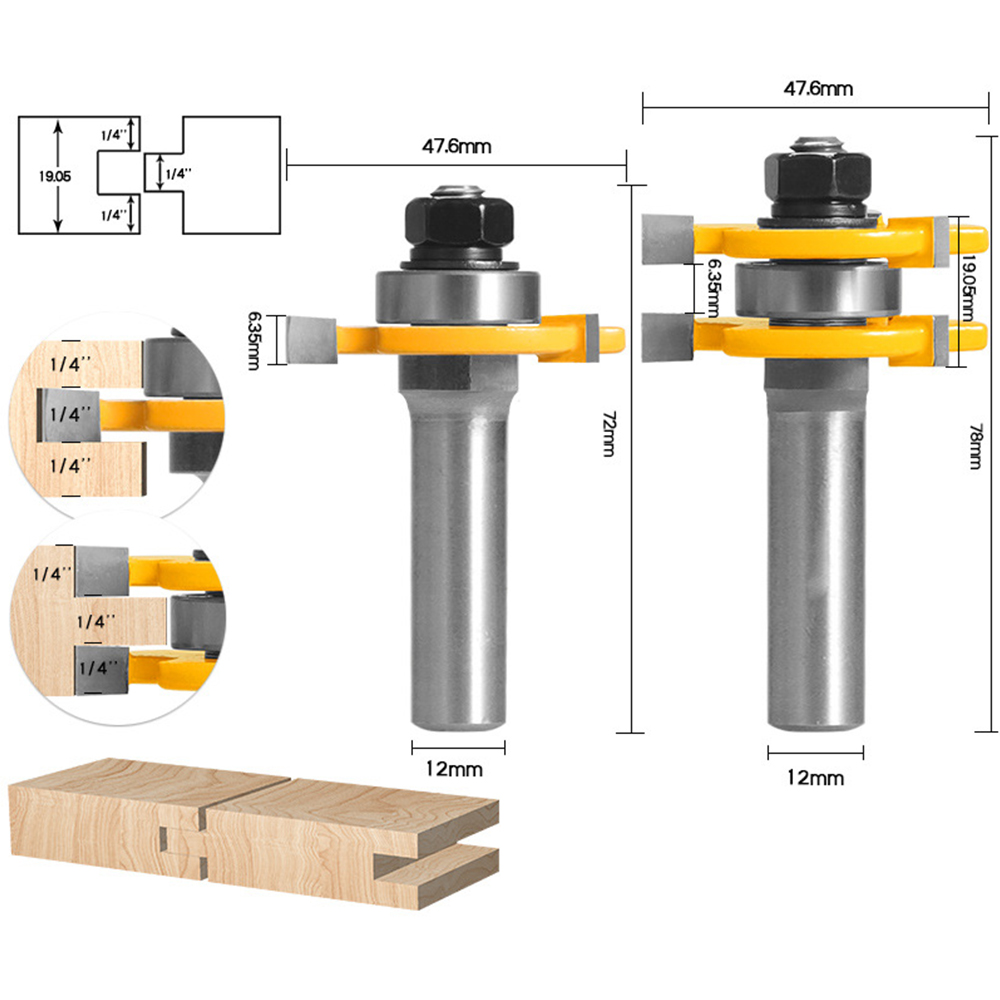 2 uds 6mm 6,35mm 8mm 12mm vástago junta ensamblar brocas de enrutador lengua y ranura T-slot fresa para corte de madera