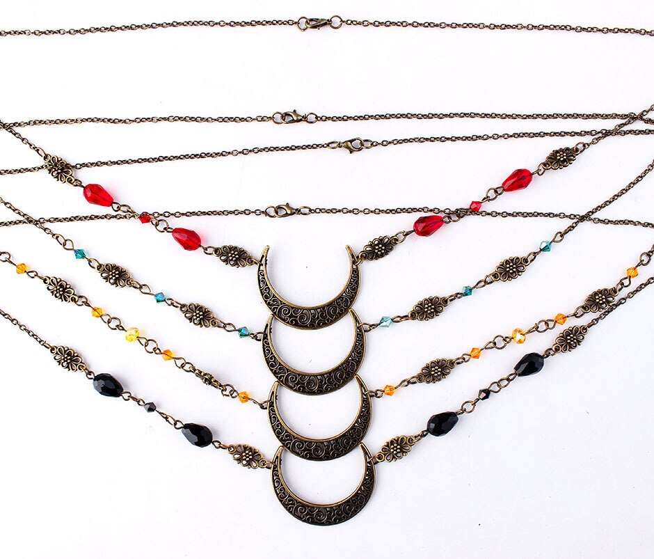 Acessórios de cabeça de padrão de lua vazada, estilo gótico retrô, gota, corrente de cristal, conta de cabeça para meninas, imperdível