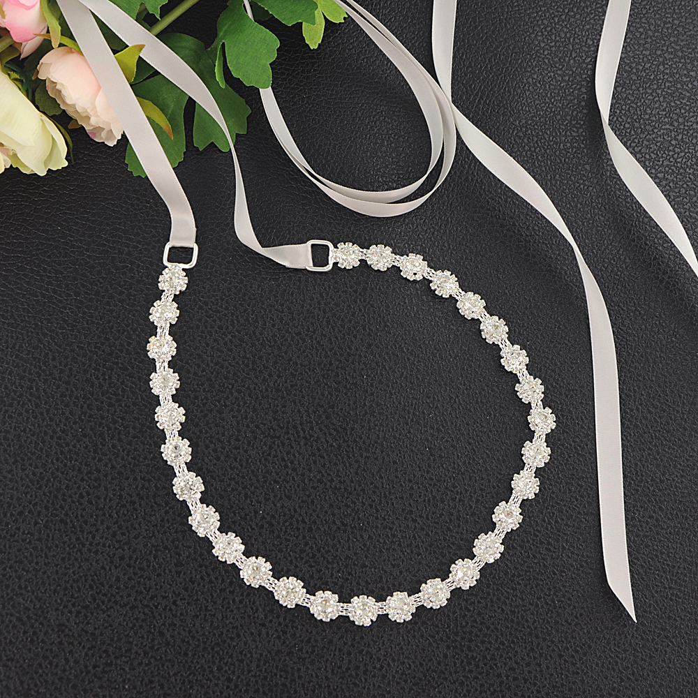 TRiXY S378 Shinny Thin Rhinestone Belt Wedding Belt Sash Silver Diamond Crystal Bridal Belt For Wedding Dress Wedding Decoration: gray