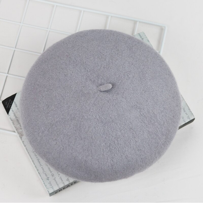 Béret de peintre en laine, chapeau tricoté, rétro, chapeau d'hiver pour femmes, chapeau Sherlock Holmes, décontracté: Solid grey