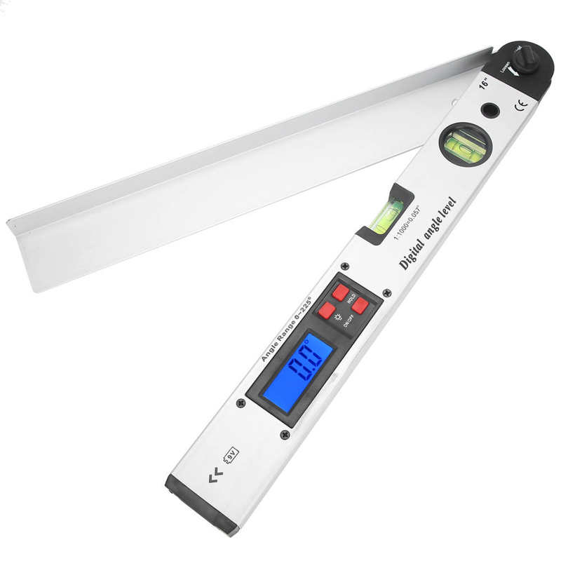 Angle Level 0-225 Degree LED Backlight Digital Goniometer with Horizontal Vertical Bubble Silver Data Hold Function