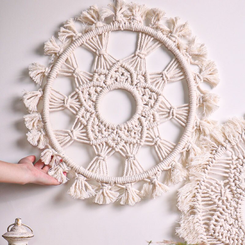 18 tuuman iso boho -pyöreä makramee -seinäriippuva sisustus mandala -kuvakudos kudottu seinätaide macrame -häät kotiin olohuoneen sisustus