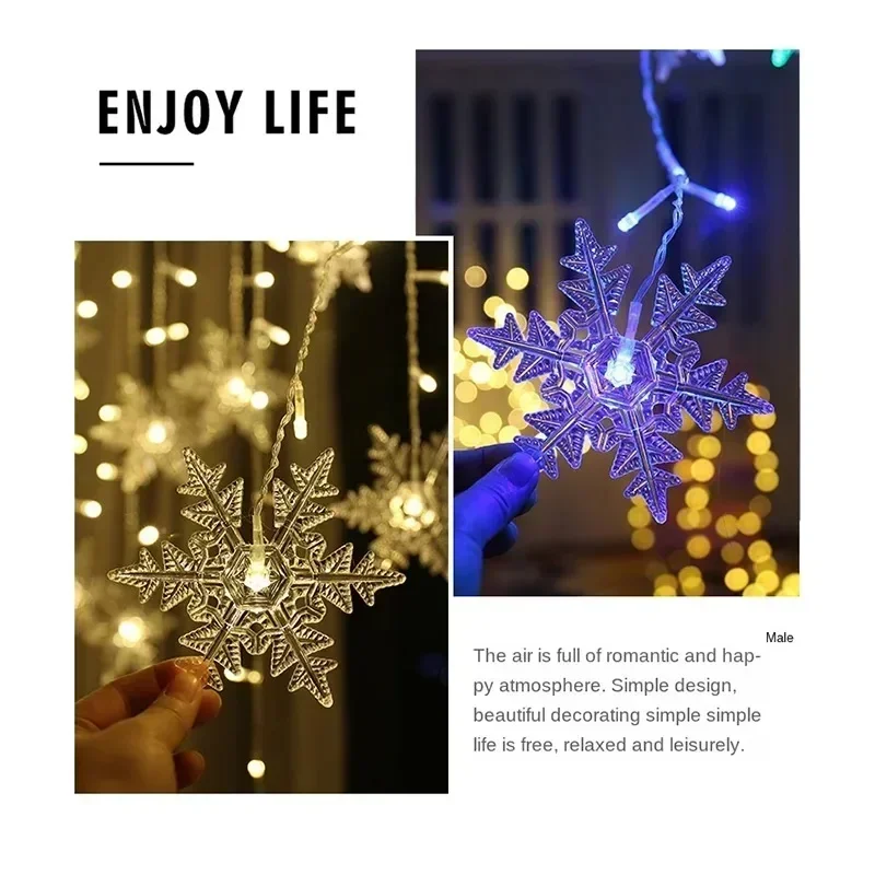 Inomhus och utomhus jul snöflinga led ljusslingor fairy lights gardinljus festong fest år dekoration