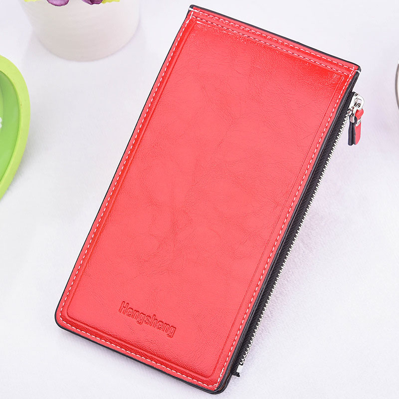 Baellerry Womens Leather Wallet Zipper Ladies Credit Card Holder Purse Female Long Clutch Coin Card Pockets Wallets Cuzdan W109: hs red