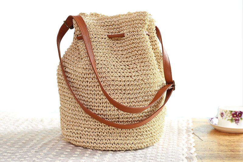 Mochila tejida de paja de para mujer, bandoleras de verano para adolescente, bolso de viaje para mujer, Mochila para libros