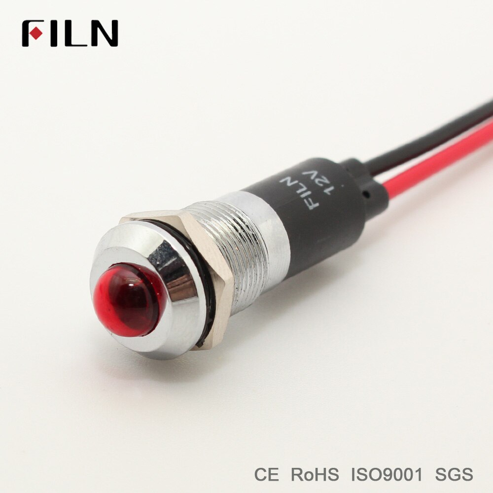 FILN 12mm metal pilot indicator signal lamp 12v 24v 110v red yellow blue green white led light