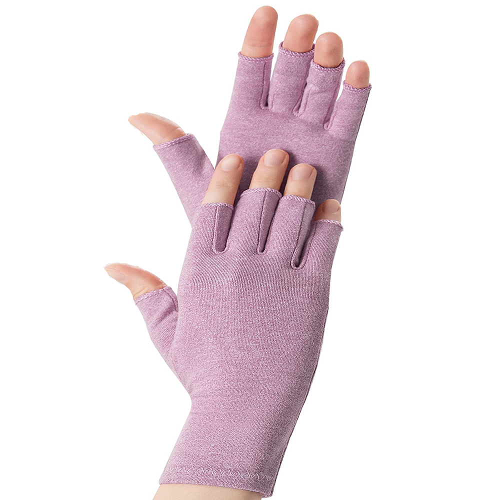 1 paire de gants de Compression pour l'arthrite, pour soulager l'arthrite rhumatoïde, le canal carpien, les douleurs articulaires, gant ouvert sans doigts, soutien du poignet: L / violet