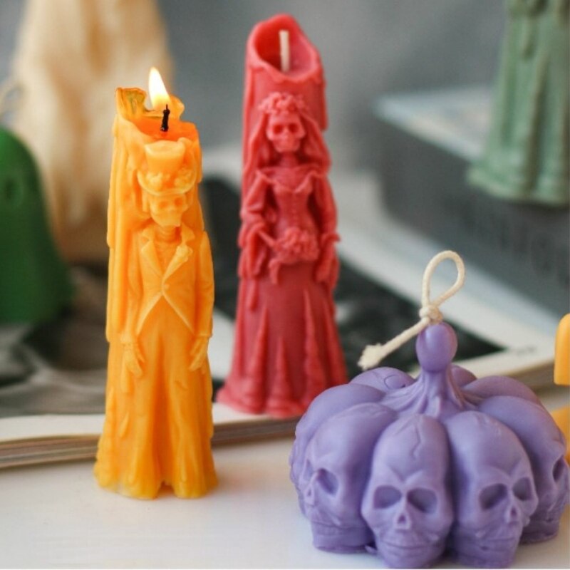 Halloween Ghost Bride Groom Candle Silicone Mold DIY Skull Pumpkin Candle Making Resin Soap Mold Christmas Craft Home Decor