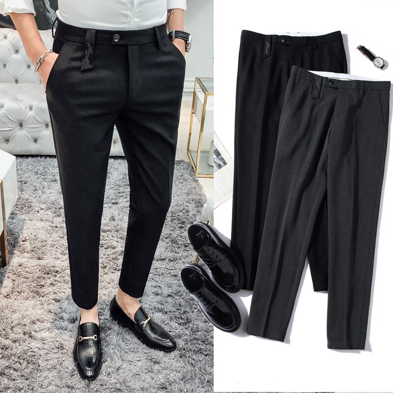Embroidery Business Dress Pants Men Formal Office Social Suit Pants Casual Slim Fit Nightclub Party Streetwear Trousers