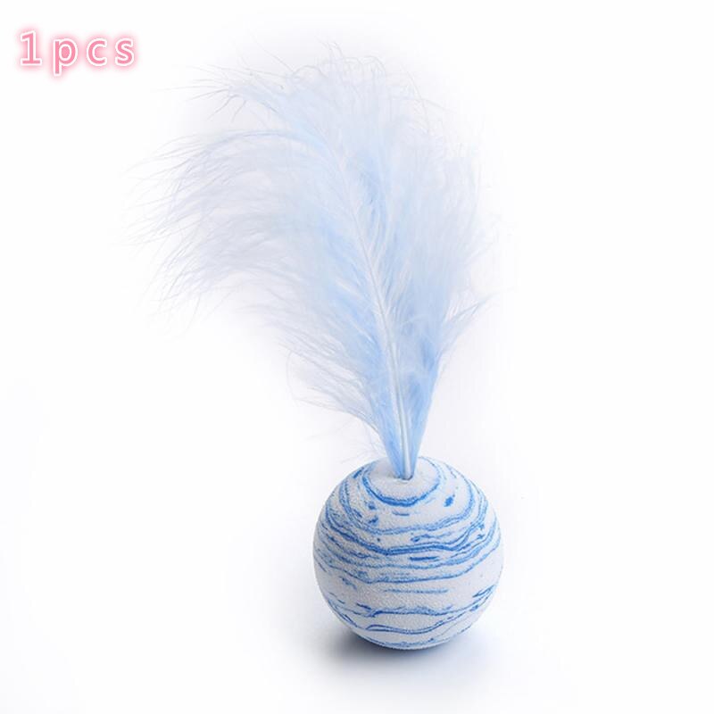3 couleurs chat jouet étoile balle Plus plume EVA matériel mousse légère balle lancer drôle interactif en peluche jouet bâton plume fournitures: Blue1pcs