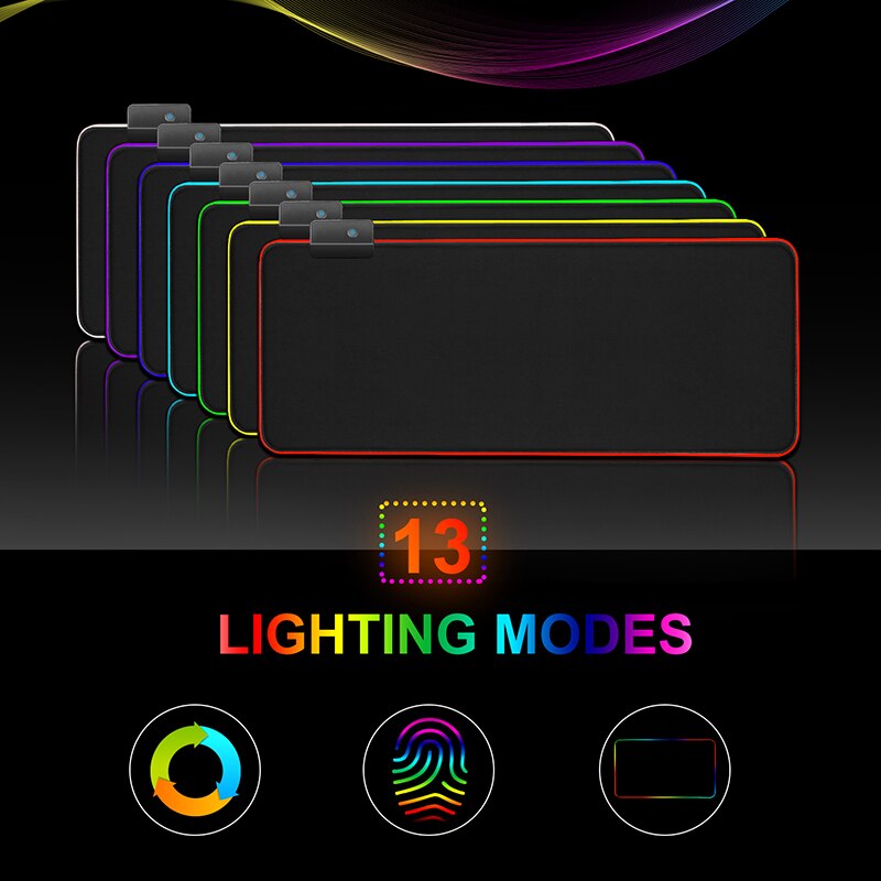 Alfombrilla de ratón RGB personalizada para Gaming alfombrilla de ratón para Gaming, color negro, LED, XXL Alfombrillas grandes de ratón, gran alfombra de escritorio con Teclado retroiluminado de 90x40mm