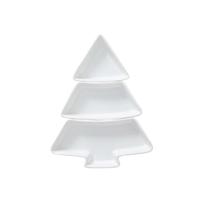 Christmas Tree Shape Candy Snack Serving Tray with Sections Ceramics Dried Fruit Plate Appetizer Serving Platter for Pastry Nuts: White