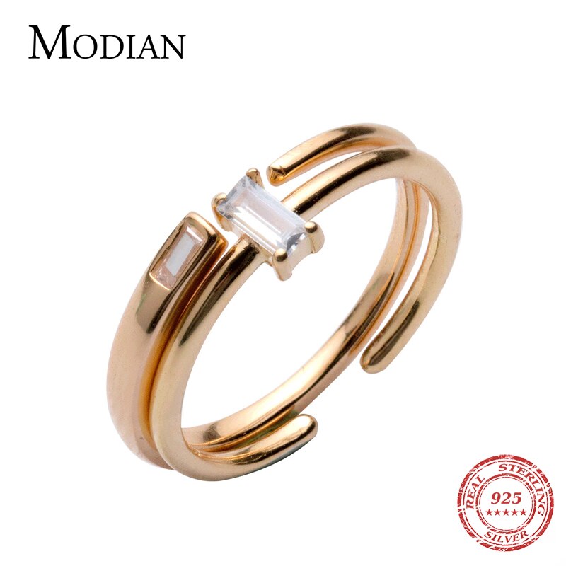 Modian 2 Style différent en argent Sterling 925 brillant Zircon anneau pour les femmes empilable mince bague Fine bijoux